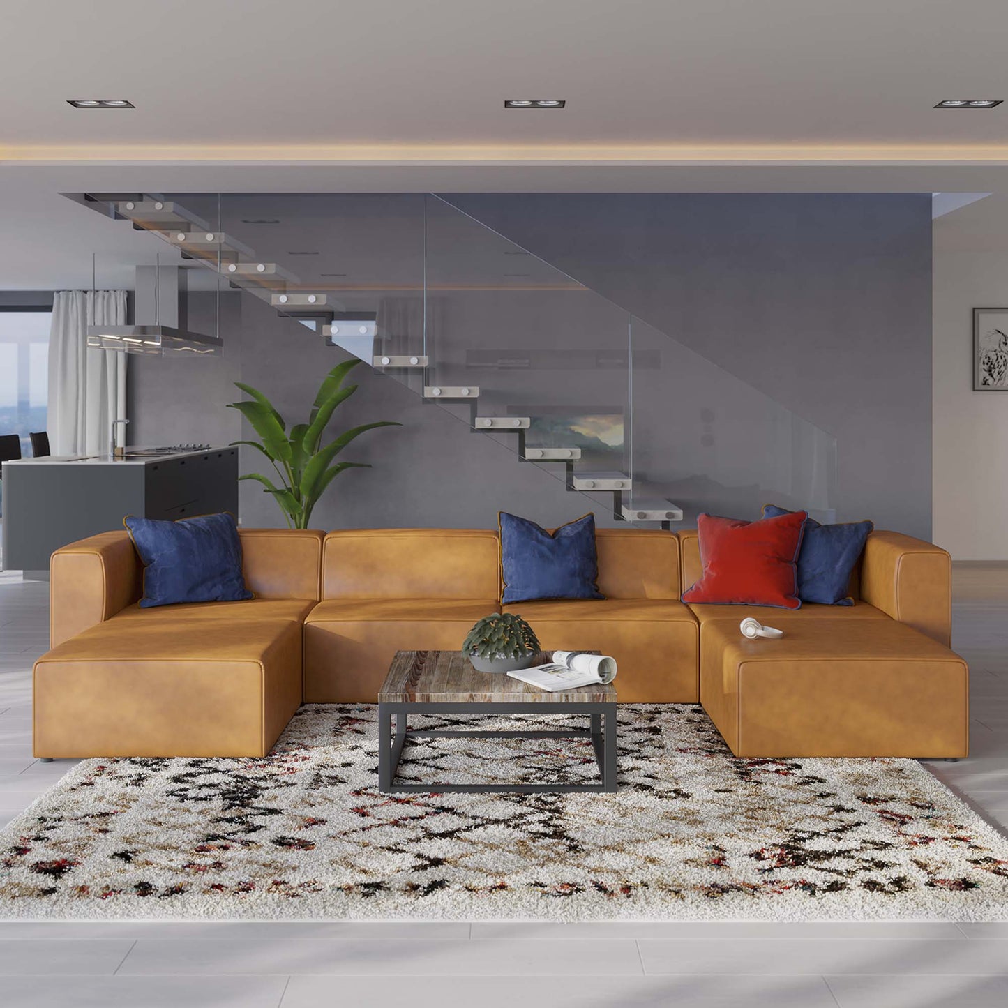 Mingle 4-Piece Vegan Leather Sofa and 2 Ottomans Set by Furniture For America
