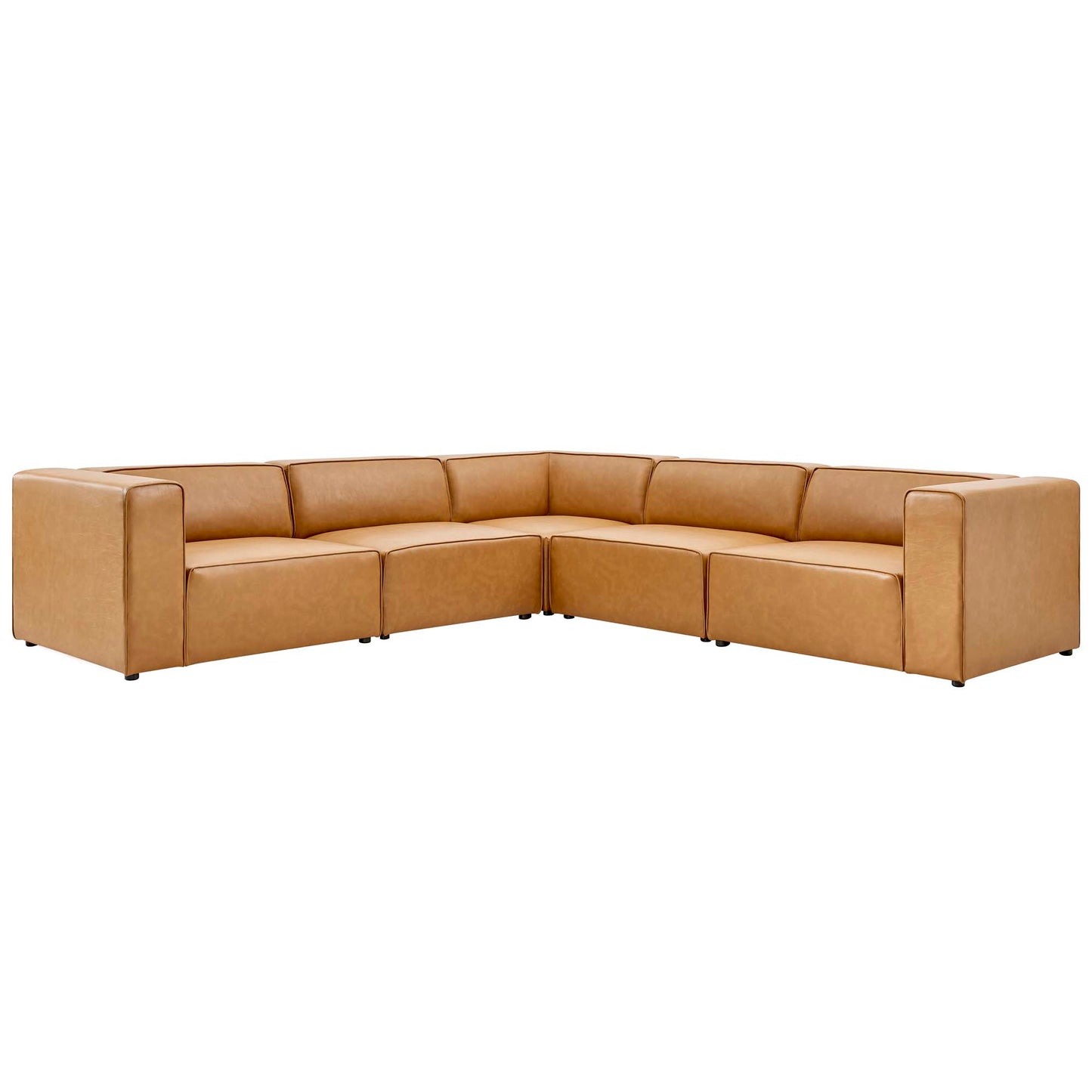 Pike 5-Piece Vegan Leather Sectional Sofa in Tan