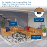Pike 5-Piece Vegan Leather Sectional Sofa in Tan