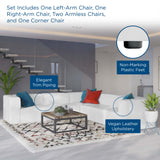 Pike 5-Piece Vegan Leather Sectional Sofa in White