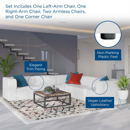 Mingle 5-Piece Vegan Leather Sectional Sofa in White