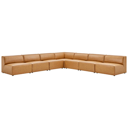 Mingle 7-Piece Vegan Leather Sectional Sofa in Tan