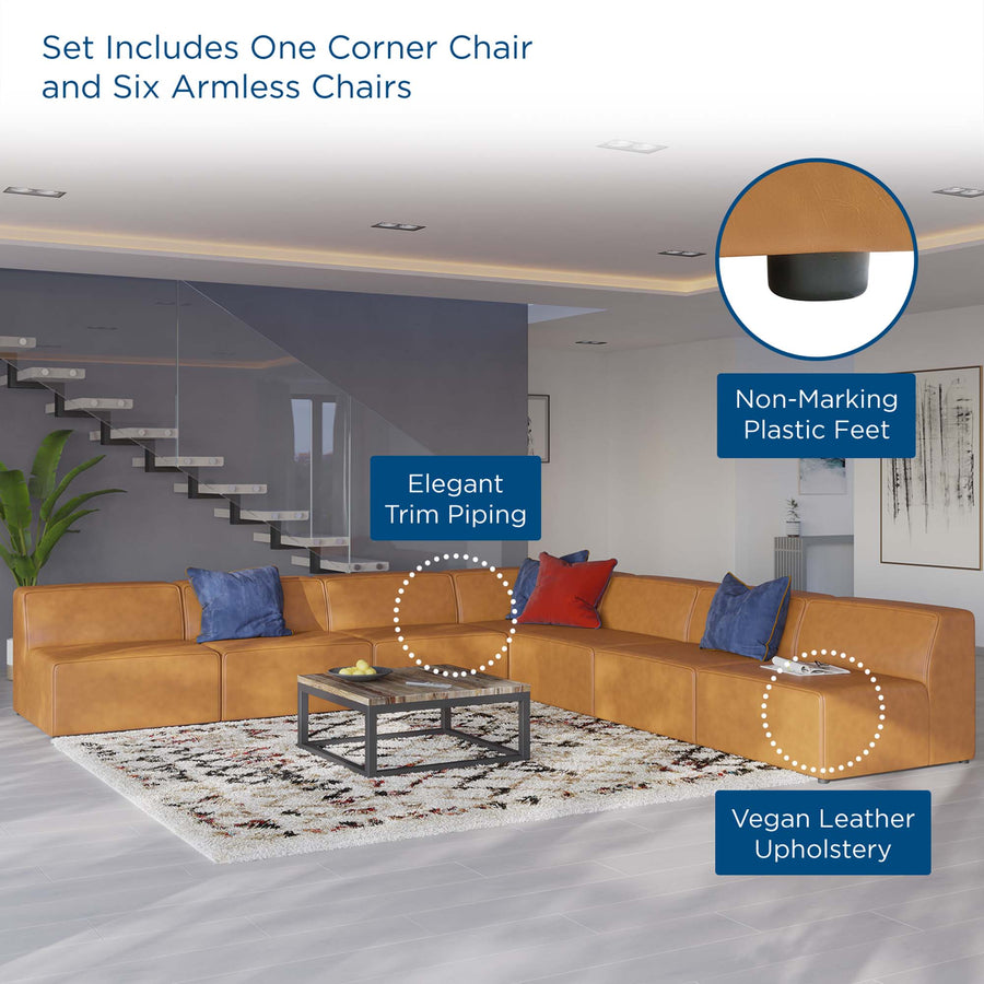 Pike 7-Piece Vegan Leather Sectional Sofa in Tan