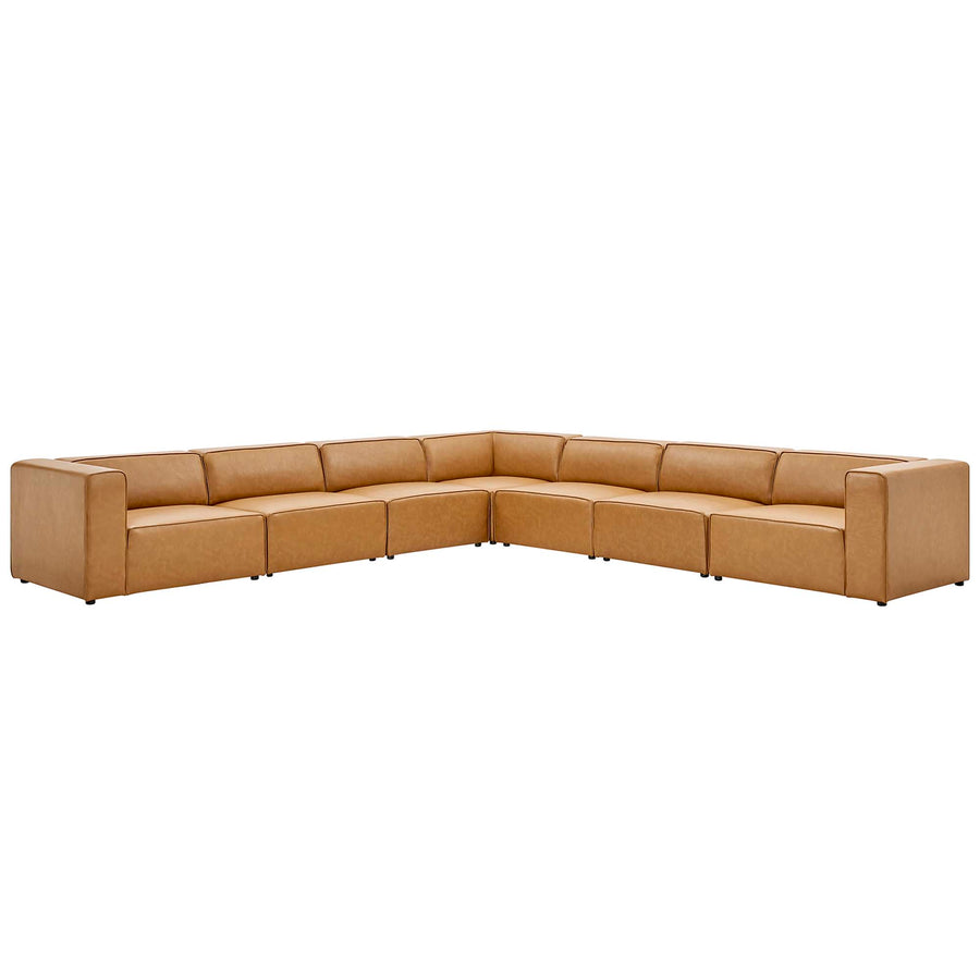 Pike 7-Piece Vegan Leather Sectional Sofa in Tan