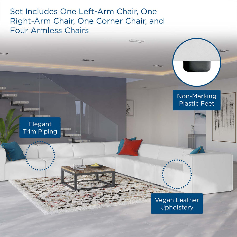 Pike 7-Piece Vegan Leather Sectional Sofa in White