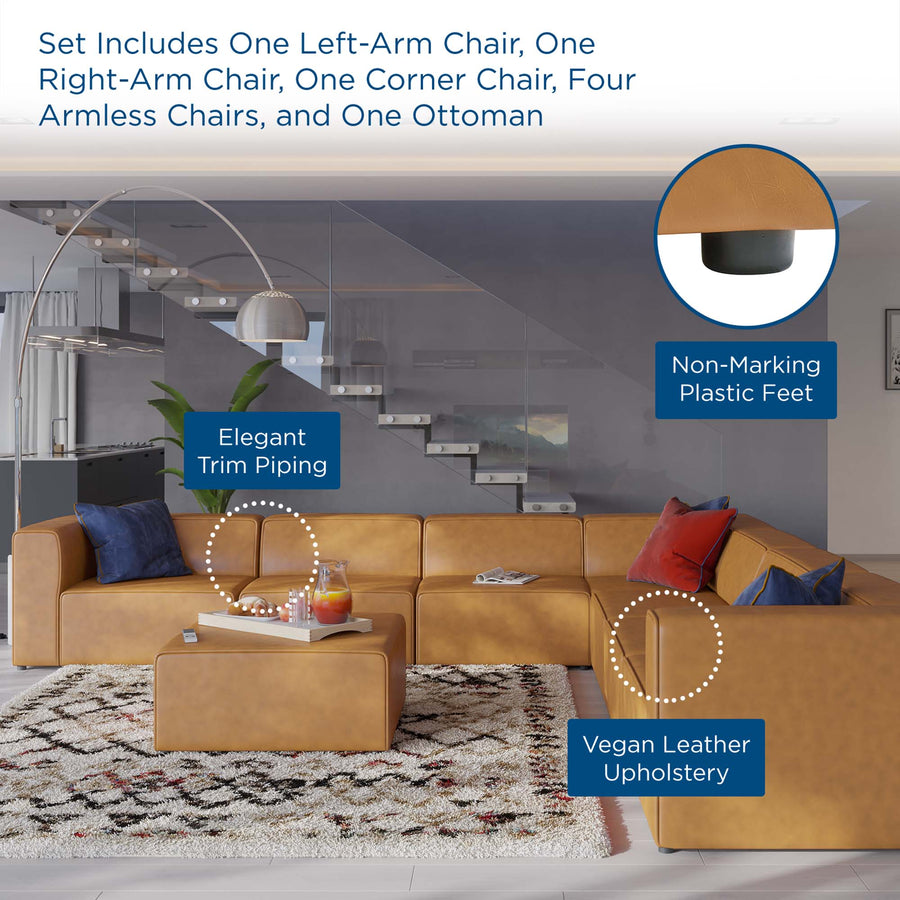 Pike 8-Piece Vegan Leather Sectional Sofa Set in Tan
