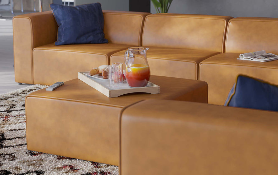 Pike 8-Piece Vegan Leather Sectional Sofa Set in Tan