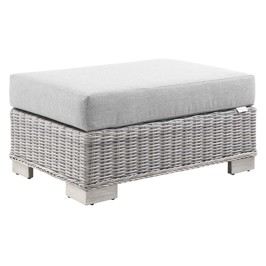 Harlow Outdoor Patio Wicker Rattan Ottoman in Light Gray Gray