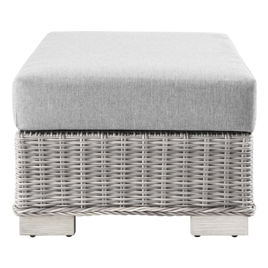 Harlow Outdoor Patio Wicker Rattan Ottoman in Light Gray Gray