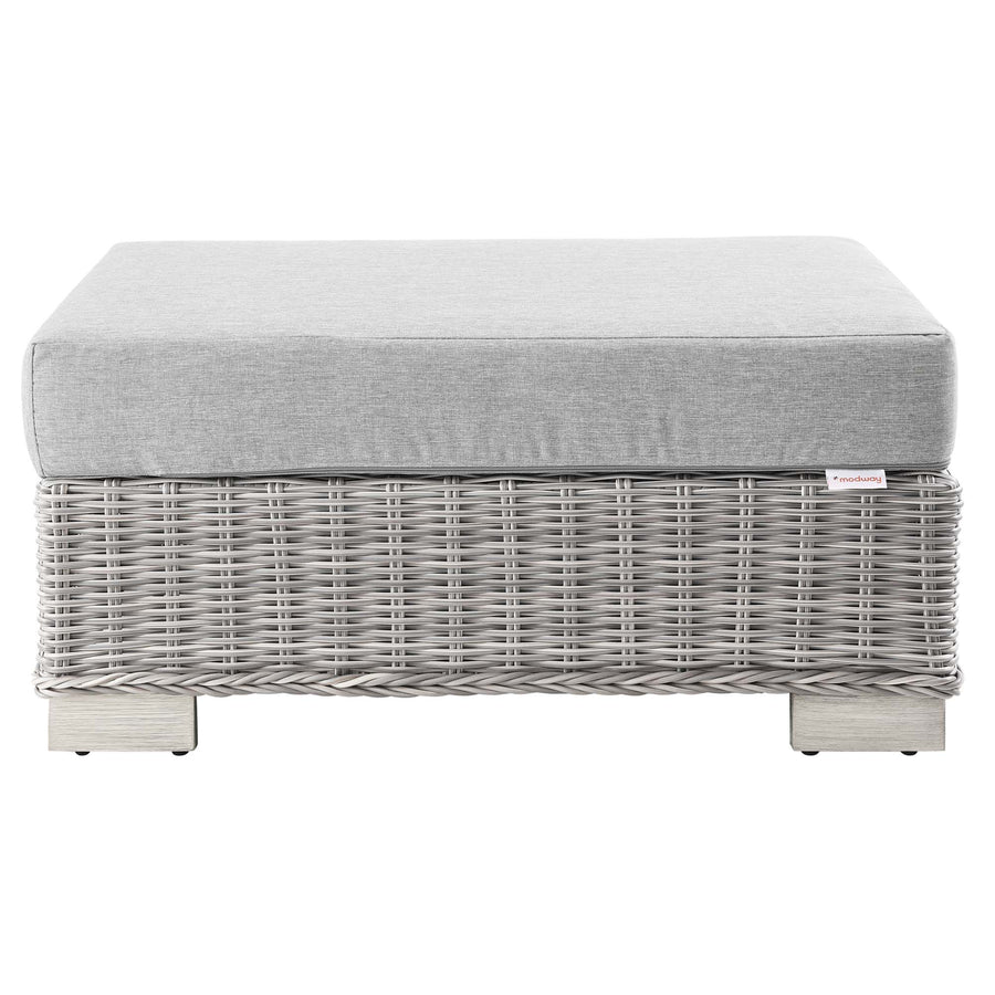 Harlow Outdoor Patio Wicker Rattan Ottoman in Light Gray Gray