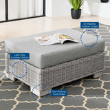 Harlow Outdoor Patio Wicker Rattan Ottoman in Light Gray Gray
