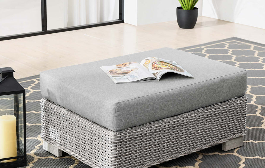 Harlow Outdoor Patio Wicker Rattan Ottoman in Light Gray Gray