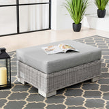 Harlow Outdoor Patio Wicker Rattan Ottoman in Light Gray Gray
