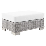 Harlow Outdoor Patio Wicker Rattan Ottoman in Light Gray White