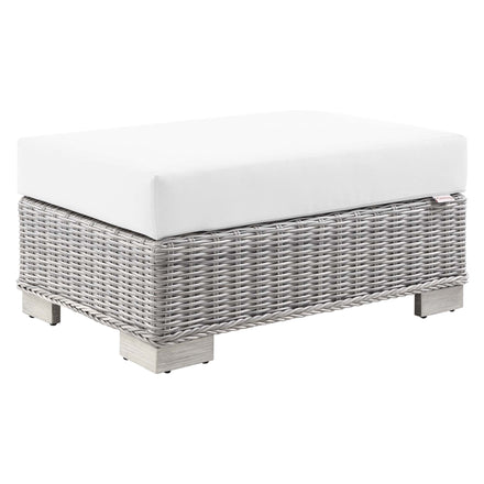 Conway Outdoor Patio Wicker Rattan Ottoman in Light Gray White
