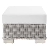 Harlow Outdoor Patio Wicker Rattan Ottoman in Light Gray White