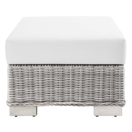 Conway Outdoor Patio Wicker Rattan Ottoman in Light Gray White