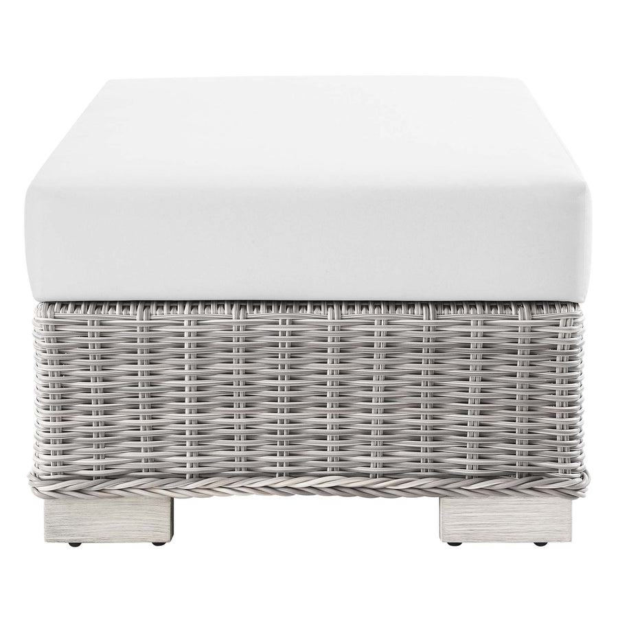 Harlow Outdoor Patio Wicker Rattan Ottoman in Light Gray White