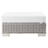 Harlow Outdoor Patio Wicker Rattan Ottoman in Light Gray White