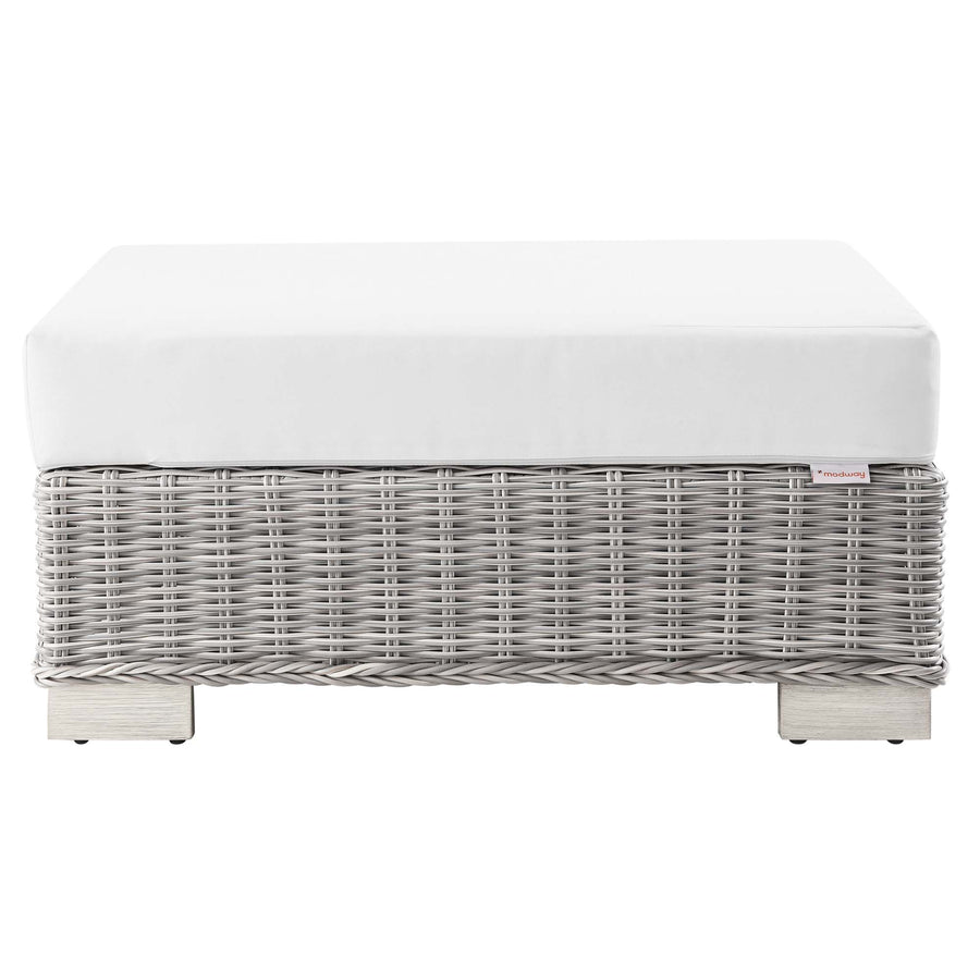 Harlow Outdoor Patio Wicker Rattan Ottoman in Light Gray White