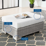 Harlow Outdoor Patio Wicker Rattan Ottoman in Light Gray White
