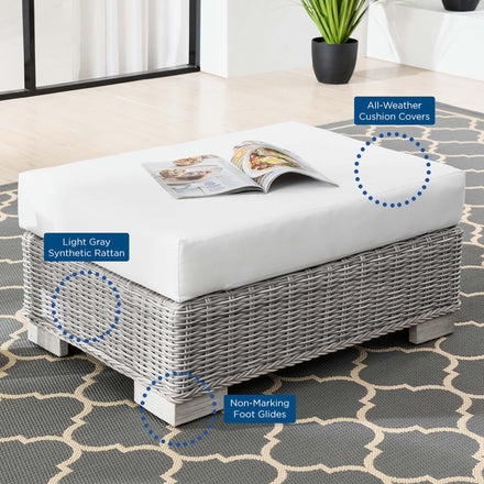 Conway Outdoor Patio Wicker Rattan Ottoman in Light Gray White