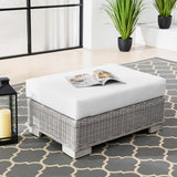 Harlow Outdoor Patio Wicker Rattan Ottoman in Light Gray White