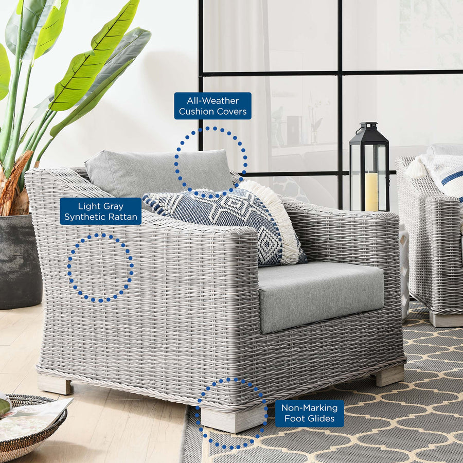Harlow Outdoor Patio Wicker Rattan Armchair in Light Gray Gray