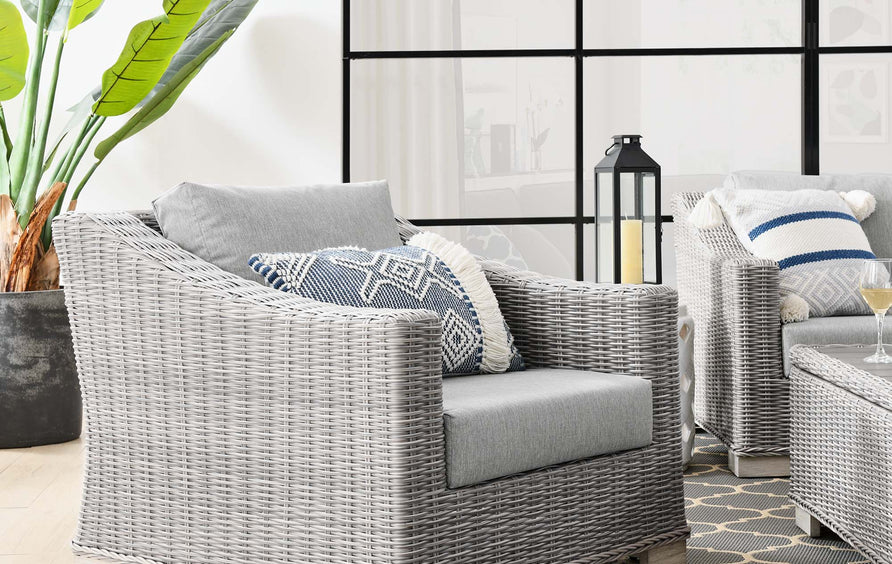 Harlow Outdoor Patio Wicker Rattan Armchair in Light Gray Gray