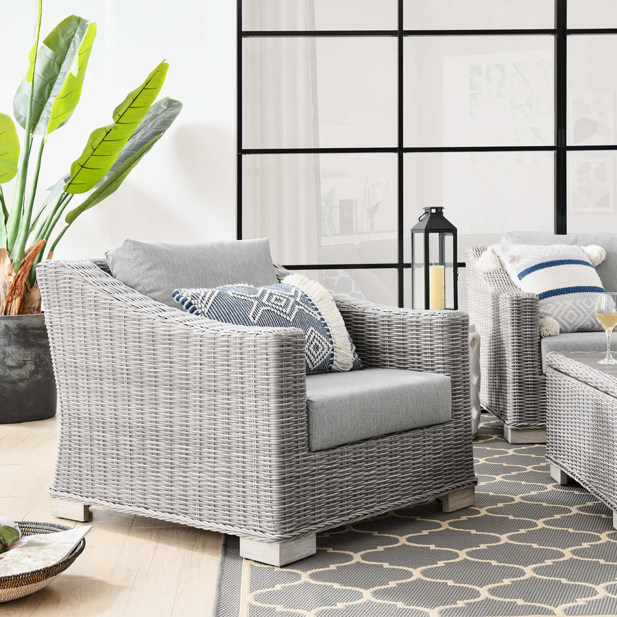 Harlow Outdoor Patio Wicker Rattan Armchair in Light Gray Gray