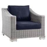 Harlow Outdoor Patio Wicker Rattan Armchair in Light Gray Navy