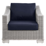 Harlow Outdoor Patio Wicker Rattan Armchair in Light Gray Navy