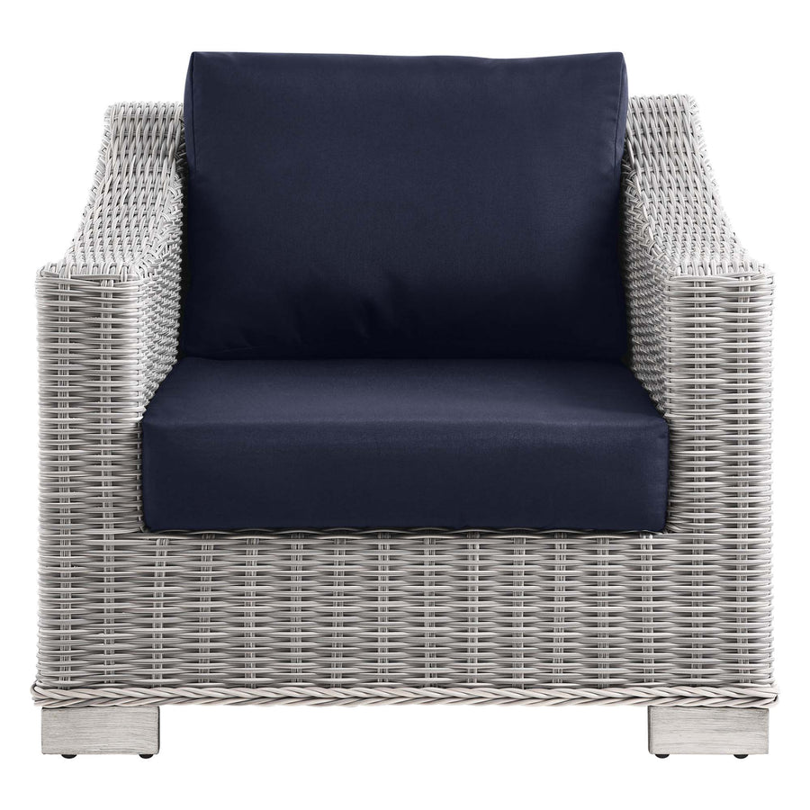 Harlow Outdoor Patio Wicker Rattan Armchair in Light Gray Navy