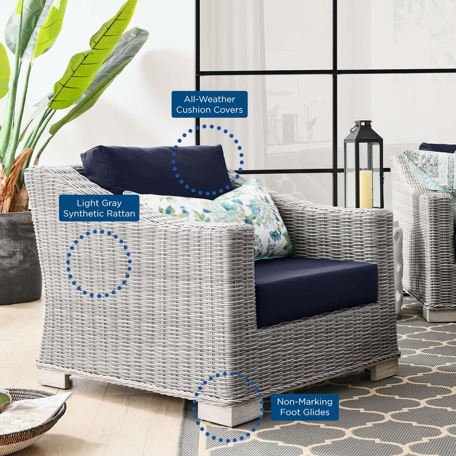 Harlow Outdoor Patio Wicker Rattan Armchair in Light Gray Navy