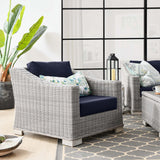 Harlow Outdoor Patio Wicker Rattan Armchair in Light Gray Navy