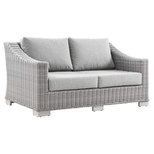 Conway Outdoor Patio Wicker Rattan Loveseat by Furniture for America
