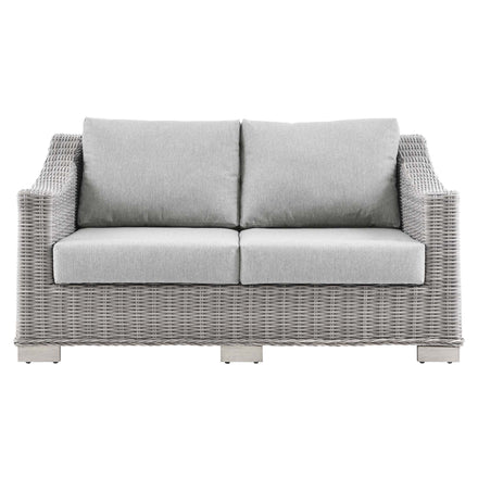 Conway Outdoor Patio Wicker Rattan Loveseat in Light Gray Gray