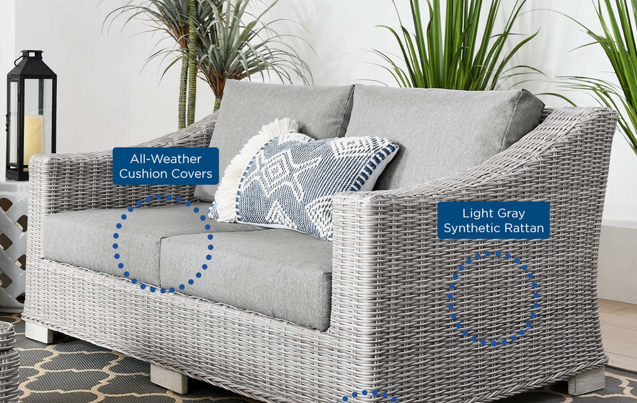 Harlow Outdoor Patio Wicker Rattan Loveseat in Light Gray Gray