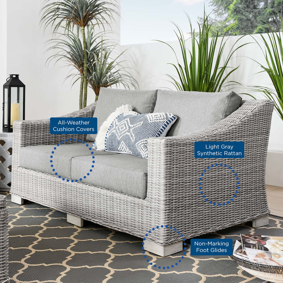 Harlow Outdoor Patio Wicker Rattan Loveseat in Light Gray Gray