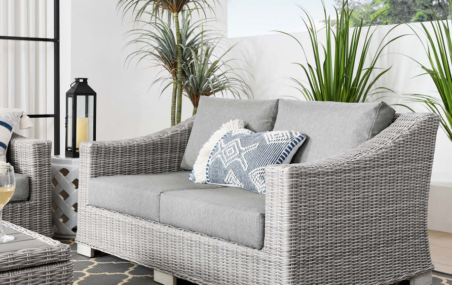 Harlow Outdoor Patio Wicker Rattan Loveseat in Light Gray Gray
