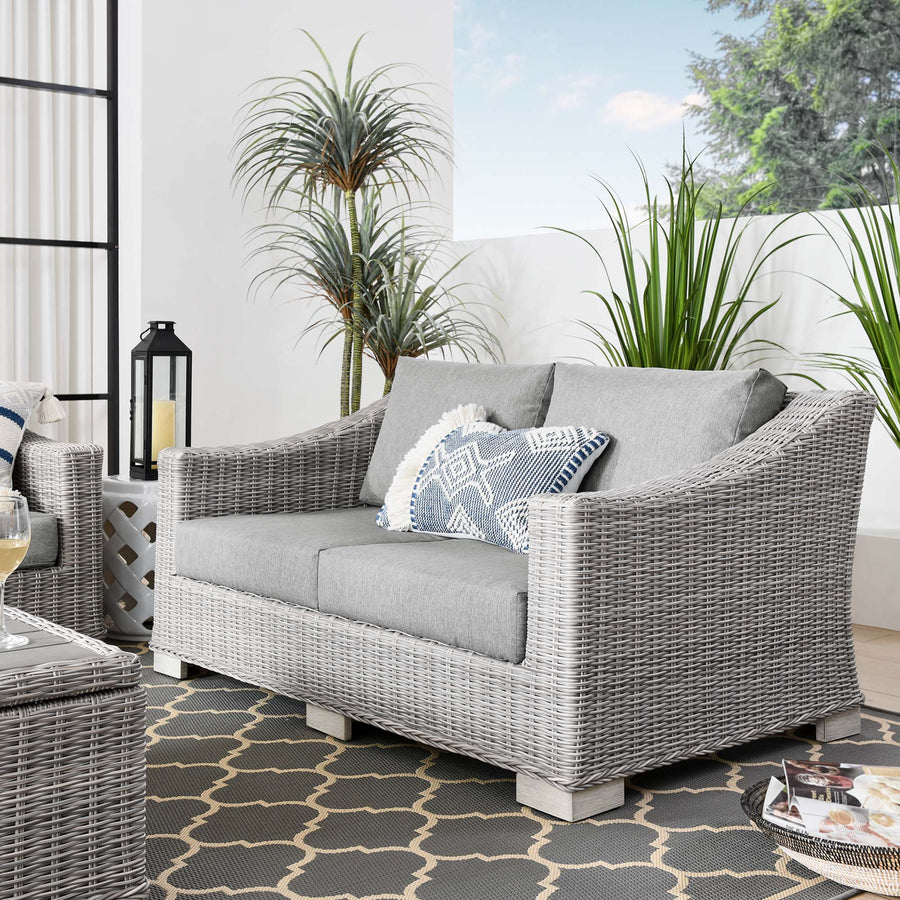 Harlow Outdoor Patio Wicker Rattan Loveseat in Light Gray Gray