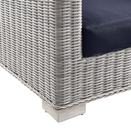Conway Outdoor Patio Wicker Rattan Loveseat in Light Gray Navy