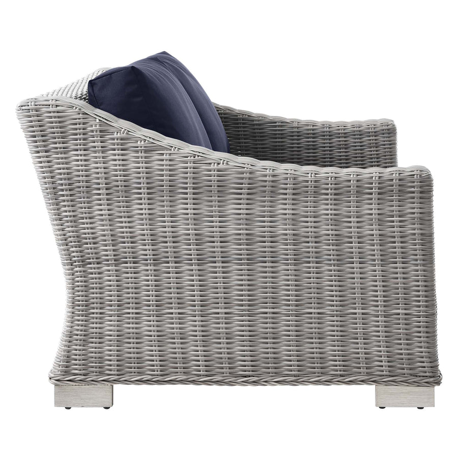 Harlow Outdoor Patio Wicker Rattan Loveseat in Light Gray Navy