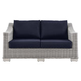 Harlow Outdoor Patio Wicker Rattan Loveseat in Light Gray Navy