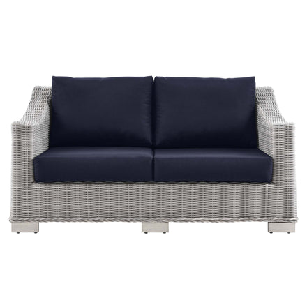 Conway Outdoor Patio Wicker Rattan Loveseat in Light Gray Navy