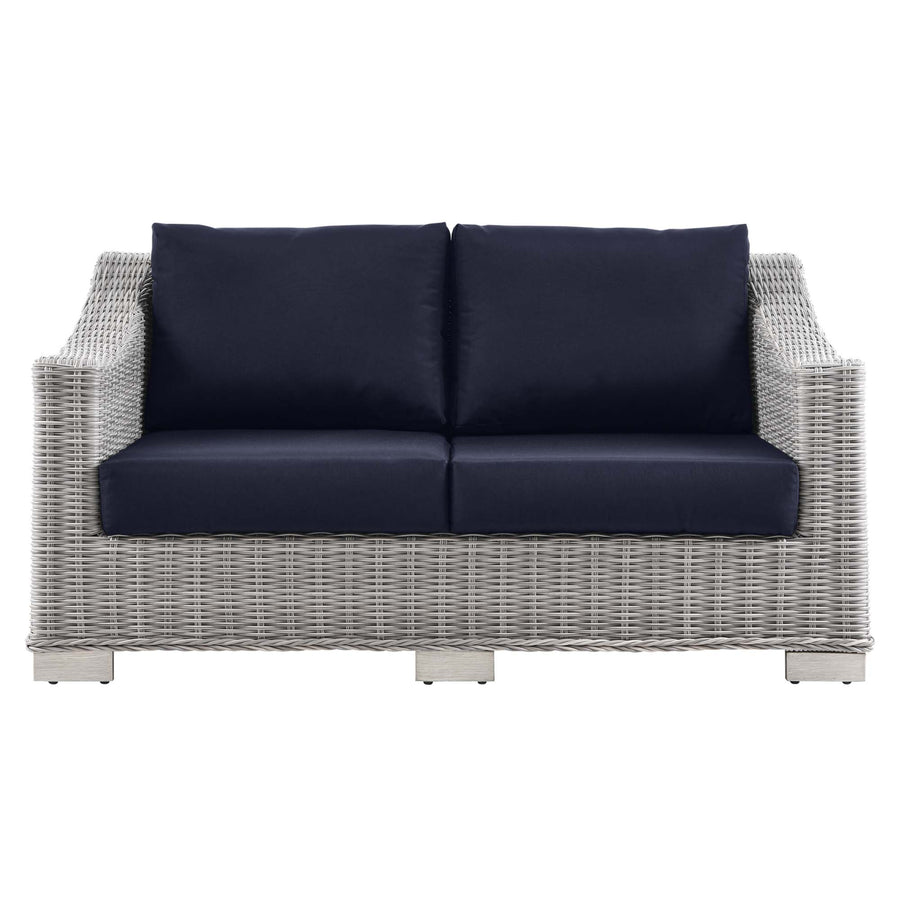 Harlow Outdoor Patio Wicker Rattan Loveseat in Light Gray Navy