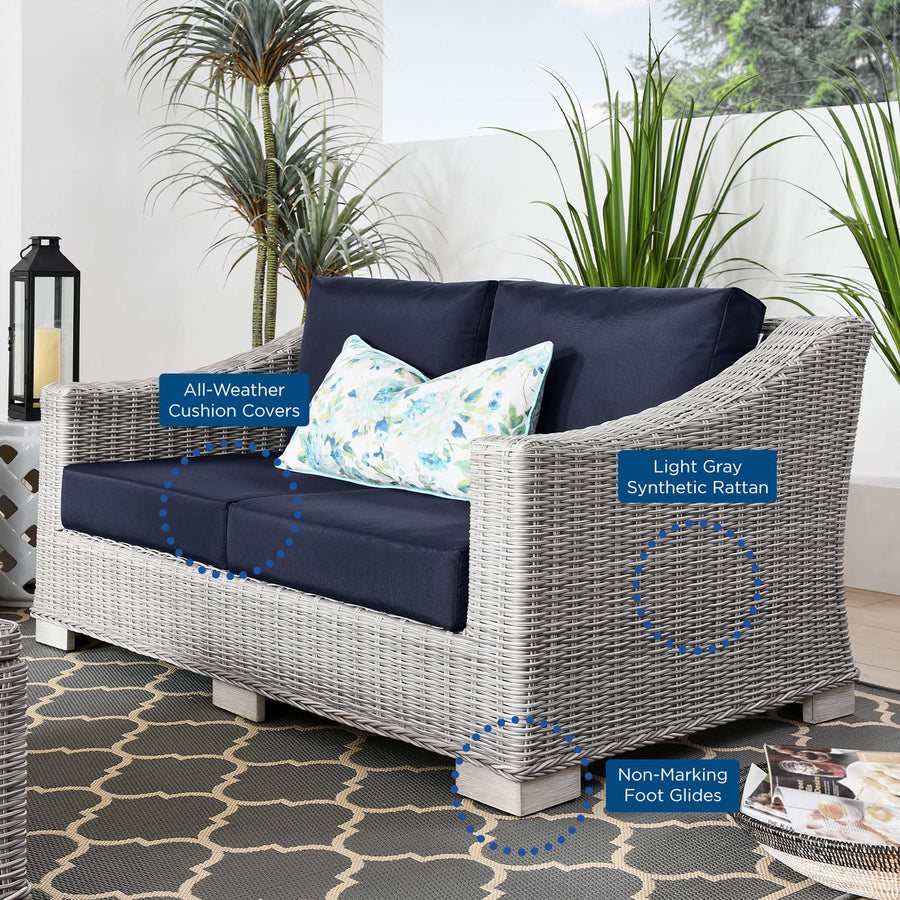 Harlow Outdoor Patio Wicker Rattan Loveseat in Light Gray Navy