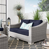 Harlow Outdoor Patio Wicker Rattan Loveseat in Light Gray Navy