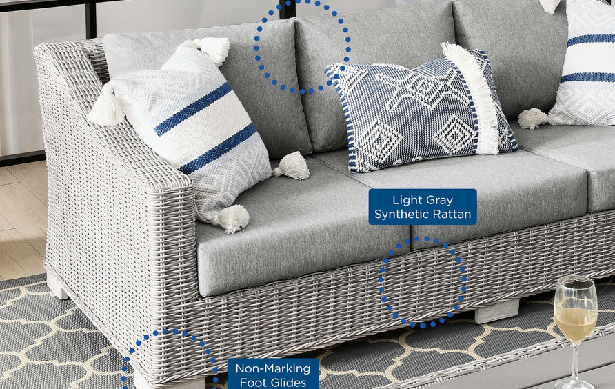 Harlow Outdoor Patio Wicker Rattan Sofa in Light Gray Gray