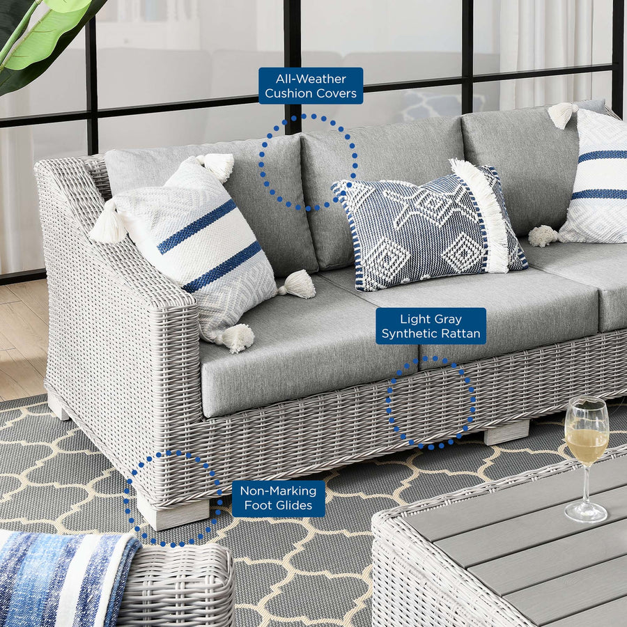 Harlow Outdoor Patio Wicker Rattan Sofa in Light Gray Gray